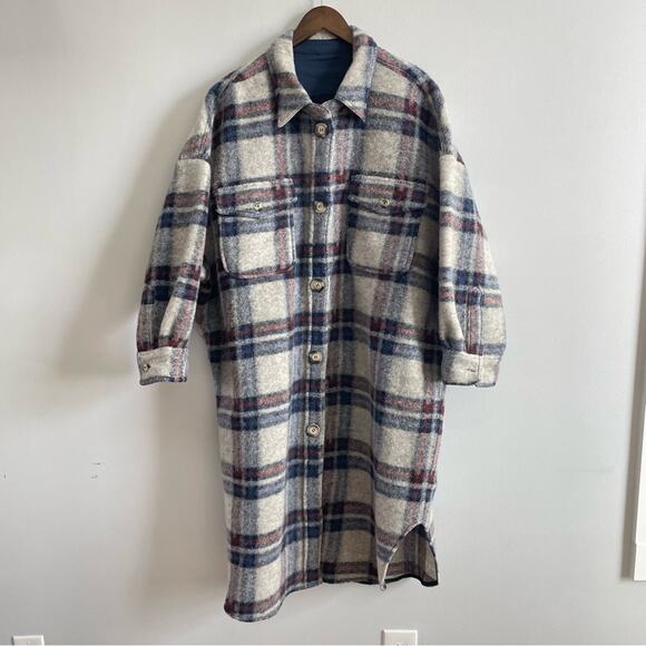 Isabel Marant Etoile | Women’s Gabrion Oversized Wool Blanket Shacket Plaid Coat - Picture 3 of 12